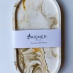 Kit 12 Bandejas Ovais Decorativas em Concreto (Marmorizado Brown)